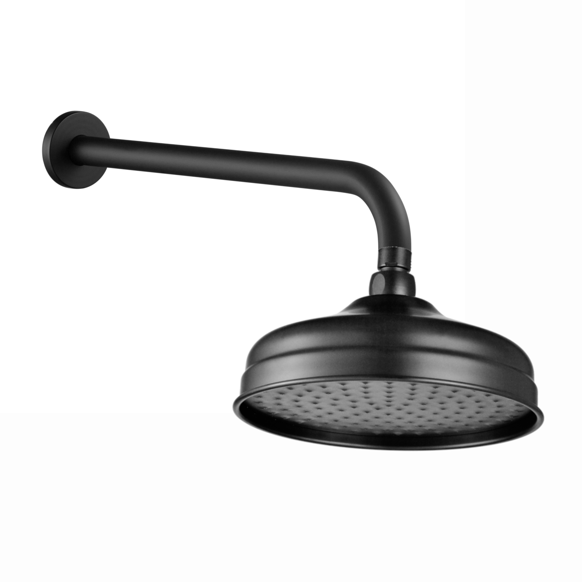 Traditional Wall Fixed Apron Brass Shower Head 8" With Shower Arm - Black